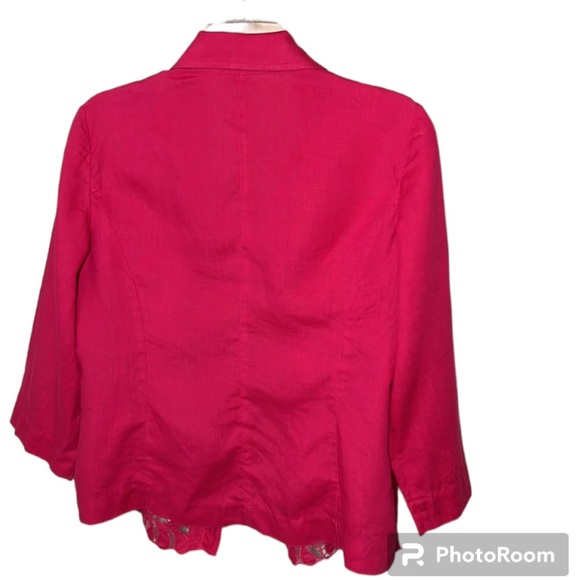 Chico’s 100% Linen Magenta Pink Eyelet Open Embroidery Broderie Anglaise Blazer - Picture 2 of 10